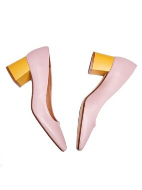 Mista Pink Block Heel Pumps with Yellow Accent Heel Size 39